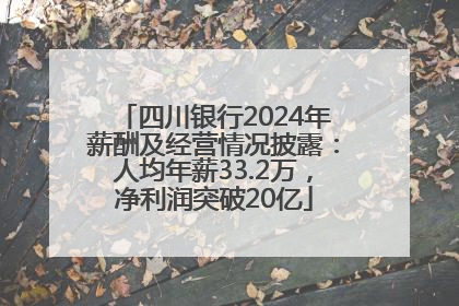 四川银行2024年薪酬及经营情况披露：人均年薪33.2万，净利润突破20亿